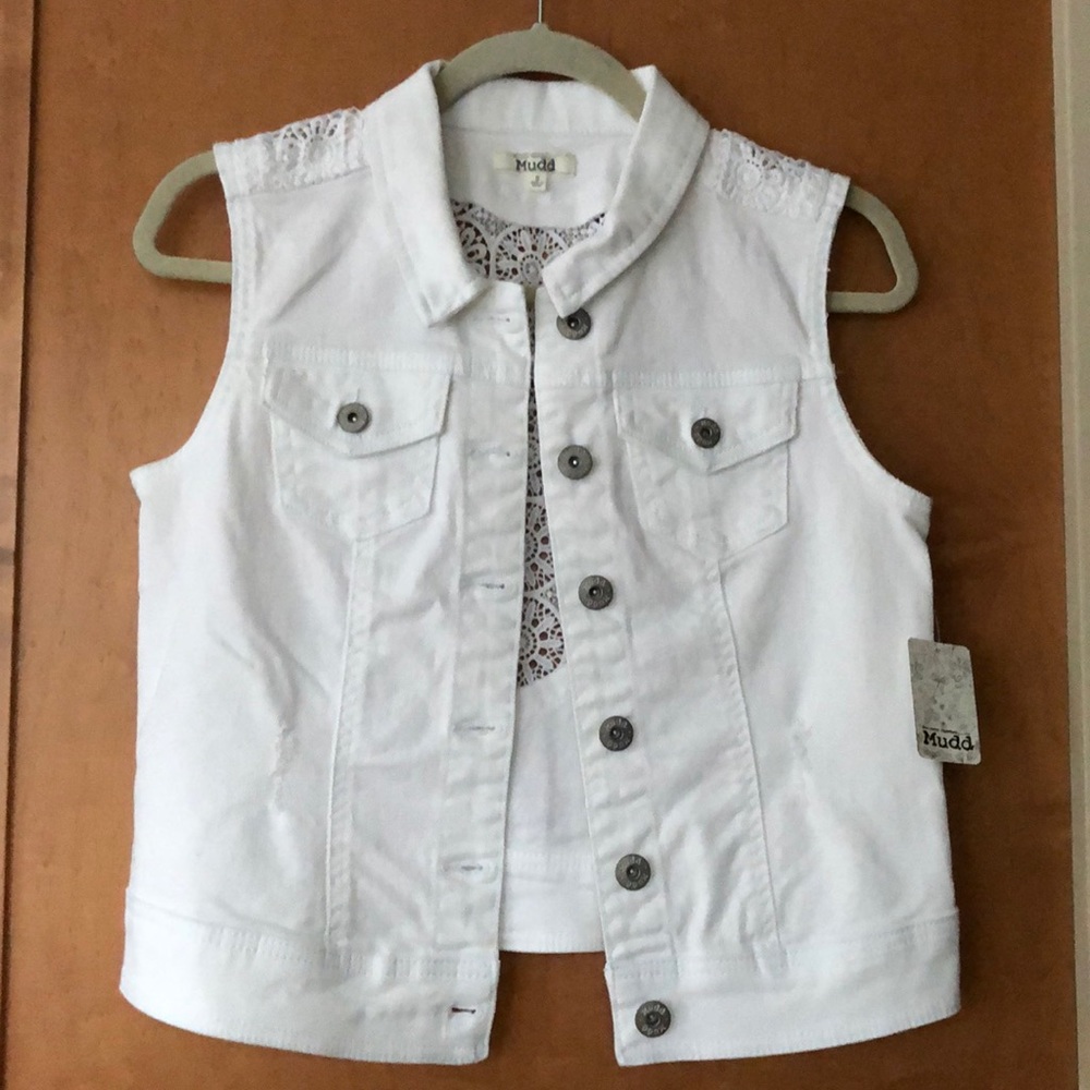 Mudd white crochet denim vest size small